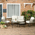 Miniatyrbillede 2 af 10: Havemøbelsæt 5 stk siddesæt i rattan med hynder 2 lænestole 2 sofaborde 1 dobbeltsofa Balkonmøbler i boho-stil til 4 personer aluminiumsbrun
