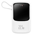 Pikkukuva 1 / 9: Qpow Powerbank 10000mAh sisäänrakennettu USB Type C -kaapeli 22,5W Quick Charge valkoinen