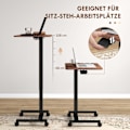Miniatyrbild 5 av 10: Höjdjusterbart laptopbord, med 4 hjul, 2 bromsar, 65 cm x 48 cm x 108 cm, med vev, broms, spånskiva, rustikbrun