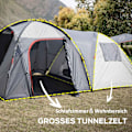 Miniatyrbillede 5 af 10: Campingtelt 5-Personers Tunneltelt Med Soveværelse, Bæretaske, 2000 Mm Vandsøjle, Netvindue, Grå