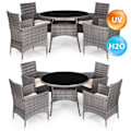 Miniatyrbild 1 av 9: Trädgårdsmöbelset med rottingliknande finish – 4 stolar + Round Table MultiGarden