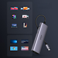 Miniatyrbild 8 av 8: 7-i-1 multifunktionell USB-C HUB - 2x USB HDMI 4K SD- och TF-kortläsare USB-C RJ45 1 Gbps grå