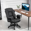 Pikkukuva 3 / 10: Työtuoli Pöytätuoli Kääntyvä Tuoli Käsinojilla Korkeussäädettävä Ergonominen Keinutoiminnolla Tekonahka Musta 76X80X118-124 Cm