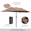 Pikkukuva 7 / 10: Aurinkovarjo LED-kaksoisvarjolla 440 x 260 cm puutarhasateenvarjo patio sateenvarjo iso soikea käsikammalla ja metallirungolla khaki
