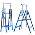 Miniatyrbillede 1 af 10: 2 X Stilladsbuk, Foldebuk, Højdejusterbar Op Til 200 Kg, Stål, Blå, 68X58X80-130Cm