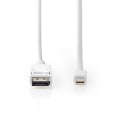 Pikkukuva 2 / 4: Mini DisplayPort kaapeli | DisplayPort 1.4 | Mini DisplayPort Uros | DisplayPort uros | 48 Gbps | Niklattu | 2.00 m | Pyöreä | PVC | Valkoinen | Blist