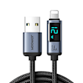 Pikkukuva 1 / 9: Kaapeli iPhonelle LED Lightning -näytöllä - USB-A 2.4A 1.2m musta