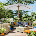 Miniatyrbillede 3 af 10: Parasol, haveparaply, 3-lags, solafskærmning, bambus 180/㎡ polyester, hvid, Ø2,5 x 2,3 m