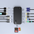 Miniatyrbillede 5 af 9: HUB Adapter M52 USB-C USB-A HDMI VGA DP SD TF RJ45 Aux PD Grå