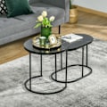 Pikkukuva 2 / 10: 2 Sohvapöydän Setti Pyöreä Soikea Tilauspöytä Sohvapöytä Pinottava Keinomarmorisivulla Jopa 30 Kg Mdf Teräs Musta Ø50 X 50,5H Cm