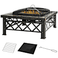 Miniatyrbillede 1 af 10: 3-I-1 Ildskål Ildkurv Ildsted Med Gnistbeskytter Grillrist Isspand Havegrill Sort 76 X 76 X 47 Cm