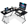 Miniatyrbillede 1 af 5: Arbejdsbord L-formet computerbord med bevægeligt stativ Sort
