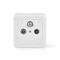Miniatyrbillede 1 af 6: Antenne End vægdåse | 1x F-Connector Hun / 1x IEC Connector Han / 1x IEC Connector Hun | 75 Ohm | Retur sti | Hvid / Sølv