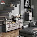 Miniatyrbild 9 av 10: Byrå med 5 lådor Tygförvaringsskåp Byrå med 2 hyllor Stålram Modern Design för Vardagsrum Sovrum Grå Aosom