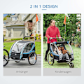 Miniatyrbillede 5 af 10: Cykeltrailer 2 I 1 Klapvogn Buggy, 360° Drejelig, Stål Oxford, Blå+Sort