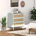 Miniatyrbillede 3 af 10: Kommode sideskab med 3 skuffer, skænk med boho stil, rattan look, skuffe kommode til stue, soveværelse, lyseblå 80 x 40 x 87,5 cm