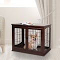 Miniatyrbillede 2 af 9: Hundebur til hjemmet, hundehus med 2 indgange, låsbar hundebur, hundehus til små hunde, brun, 58,5 x 81 x 66 cm