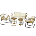 Miniatyrbillede 1 af 10: 5-Delt Havemøbelsæt I Rattan, Siddeområde Med Hynder, Havesæt Med 2 Sofaborde, 2 Lænestole, 1 Dobbelt Sofa, Siddesæt, Stål, Beige
