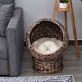 Miniatyrbillede 2 af 10: Rattan Kattekurv Hyggelig Kattehule Lavet Af Vandhyacint, Mørkebrun, Ideel Til Stue, 50X42X60Cm