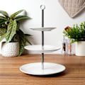 Miniatyrbillede 7 af 9: Elegant serveringsfad i tre niveauer i porcelæn og rustfrit stål
