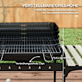 Pikkukuva 6 / 10: Hiiligrilli metallista BBQ-savustin pyörillä, korkeussäädettävä grilliritilä, puinen hylly, siirrettävä grillivaunu hiiligrilli, hiiligrilli grilliret