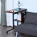 Miniatyrbillede 10 af 10: Sidebord med hjul Højdejusterbart sofabord, 2 hylder, metal, sort, 80x40x72-82 cm