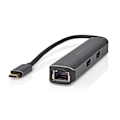 Miniatyrbillede 1 af 9: USB Multi-Port Adapter | USB 3.2 Gen 1 | USB-C™ Han | HDMI™ Hun / RJ45 Hun / 3x USB-A Hun | 5 Gbps | 0.20 m | Runde | Guldplateret | PVC | Antracit |