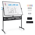 Miniatyrbillede 1 af 5: 120 x 90 cm Dobbeltsidet mobil tavle med stifttavle &amp; Roller &amp; Sort stativ