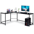 Miniatyrbillede 5 af 5: L-formet computerbord PC hjørne skrivebord vinkel skrivebord sort/naturlig 168 x 125 x 74 cm-sort
