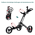 Miniatyrbillede 5 af 5: 3-hjulet golfvogn golfvogn golf foldbar enkel push and pull vogn sort