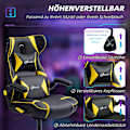 Miniatyrbillede 6 af 10: Gamingstol med vippe- og benfunktion, ergonomisk computerstol, højdejusterbar, drejelig skrivebordsstol med højttaler, bæreevne op til 120 kg, sort +