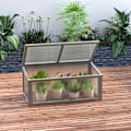 Miniatyrbillede 3 af 10: Cold Frame Drivhus Med Dæksel, Vejrbestandig, Lavet Af Træ Og Polycarbonat, Grå, 90X46X40Cm