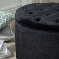Miniatyrbillede 9 af 10: Bænk I Sort Moderne Polstret Bænk Med Opbevaringsplads, Fløjlsagtig Polyester, Gummitræ, Oval Form, 71X52X42Cm