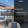 Pikkukuva 5 / 10: Aurinkovarjo LED-kaksoisvarjolla 440 x 260 cm puutarhasateenvarjo patio sateenvarjo iso soikea käsikammalla ja metallirungolla khaki