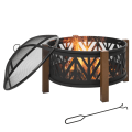 Pikkukuva 1 / 10: Fire Bowl 2-In-1 Palokori Kipinäsuojalla Ja Grilliritilällä, Puutarhagrilli, Musta+Ruskea, Ф78X60H Cm