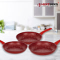 Miniatyrbillede 2 af 5: Herzberg HG-04807RED: 3 stykker marmorbelagt smedet stegepandesæt - rød