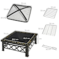 Miniatyrbillede 4 af 10: 3-I-1 Ildskål Ildkurv Ildsted Med Gnistbeskytter Grillrist Isspand Havegrill Sort 76 X 76 X 47 Cm