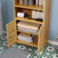 Miniatyrbild 9 av 10: Bambu Badrumsskåp Underskåp Med Lamelldörrar, Tippskydd, Lantlig Stil, Multifunktionsskåp