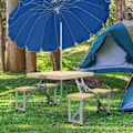 Miniatyrbillede 3 af 10: Sammenklappelig Picnicbord Havesiddegruppe Med Bænk Og Paraplyhul, Bærbar Siddegruppe, Grantræ, Natur