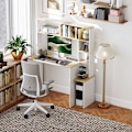 Miniatyrbillede 8 af 10: Skrivebord 113 x 45 cm Computer Skrivebord Kontorbord med åbne hylder CPU Stand Stålramme til hjemmekontor Soveværelse Eg |