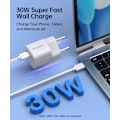 Miniatyrbillede 2 af 7: GaN USB-C PD 30W vægoplader hvid
