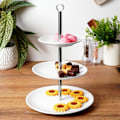 Miniatyrbillede 2 af 9: Elegant serveringsfad i tre niveauer i porcelæn og rustfrit stål