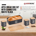 Miniatyrbillede 2 af 5: Herzberg HG-04401: Brødæskesæt med 4 stykker med dåser - matsort