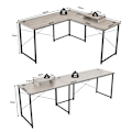 Miniatyrbillede 2 af 5: L-formet skrivebord med skærmstativ & 3 kabelhuller vendbart hjørnebord lysegrå