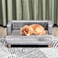 Miniatyrbillede 2 af 10: Hundesofa Komfortabel Kæledyrssofa Lavet Af Kunstlæder Og Kort Plys, Grå, 68X41X32Cm