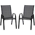 Miniatyrbillede 1 af 10: Sæt med 2 Havestole Stabelstole med armlæn Spisestuestole Have Metal Mesh Stof Sort 70 x 54 x 90 cm |