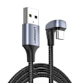 Pikkukuva 1 / 7: Kulmikas USB - USB-C-kaapeli QC AFC FCP -pelaajille 1 m - harmaa