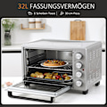 Miniatyrbild 5 av 10: Miniugn 32L, 1600W, Elektrisk Ugn Med Slagguppsamlingsbricka, Rostfritt Stål & Glas, Silver, 52,2X38,1X33,5Cm