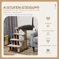 Miniatyrbild 5 av 10: 4-stegs katttrappa med skrapstolpe, upp till 5 kg, husdjurstrappa med lekboll, hundtrappa, djurtrappa, plysch, brun, 60 x 40 x 64 cm