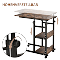 Miniatyrbillede 7 af 10: Sidebord med hjul Højdejusterbart sofabord, 2 hylder, metal, sort, 80x40x72-82 cm